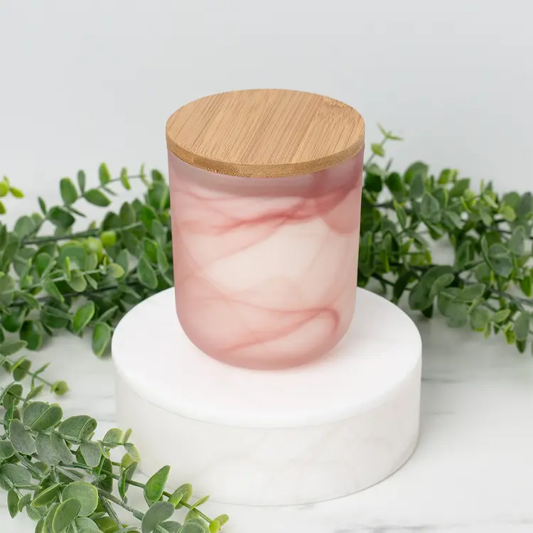 Frosted Pink Swirl Sonoma Tumbler Jar with Bamboo Lid