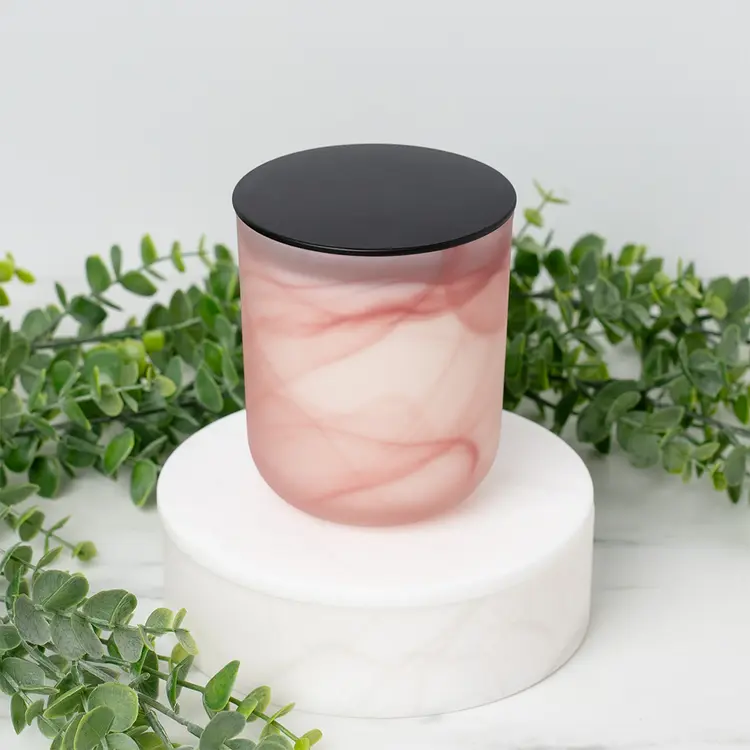 Frosted Pink Swirl Sonoma Tumbler Jar with 3.5" Matte Black Metal Flat Lid