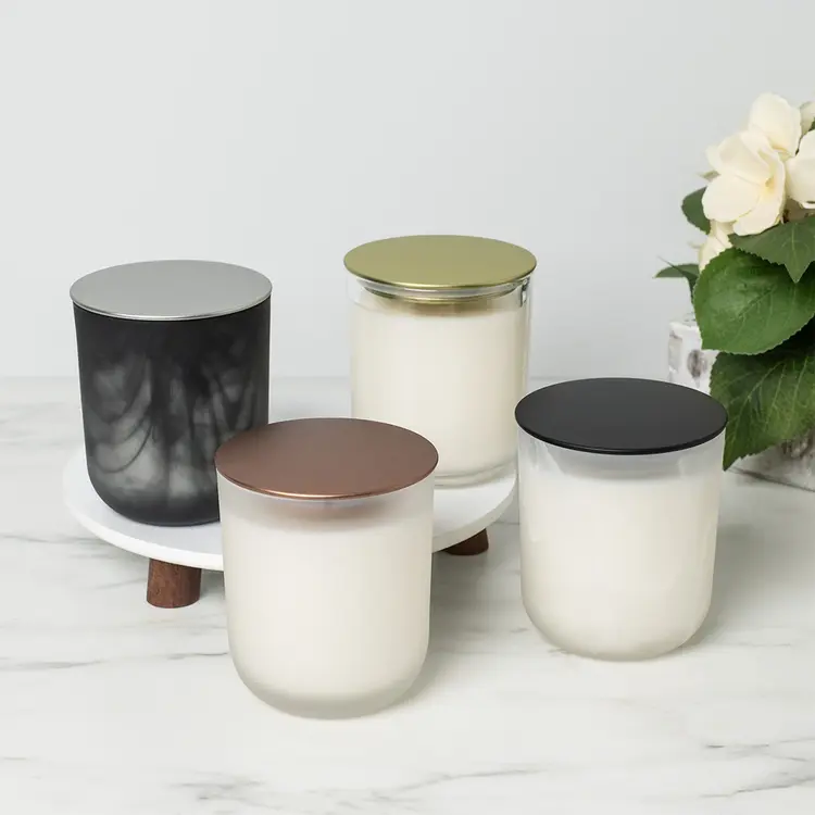 3.5" Matte Metal Flat Lids on assorted clear and frosted Sonoma Tumbler Jars