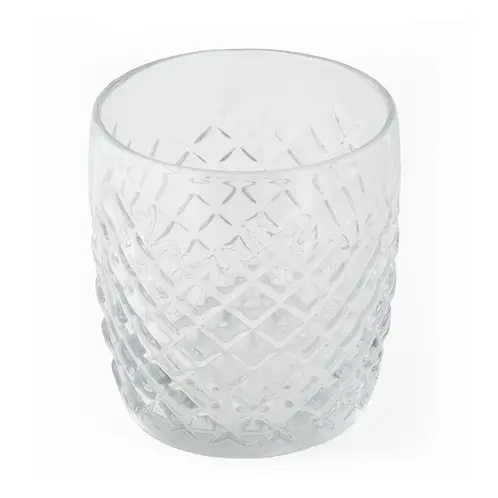 10 oz. Cross Hatch Rocks Tumbler Jar on white with an angled down view