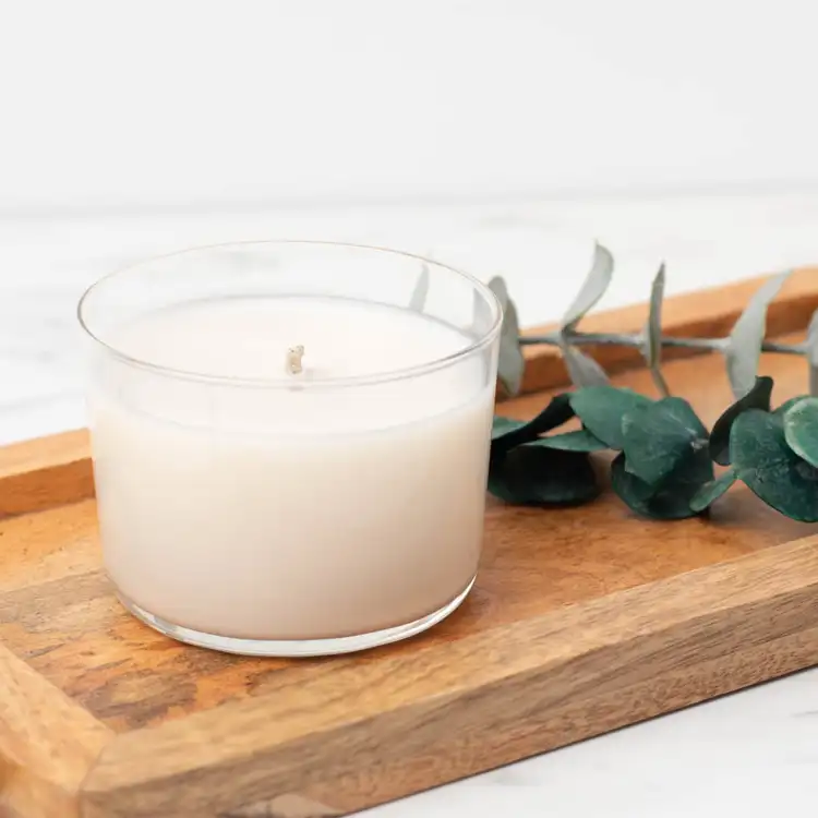 13.25 oz. Cidra Glass Tumbler Jar filled candle on a wooden tray