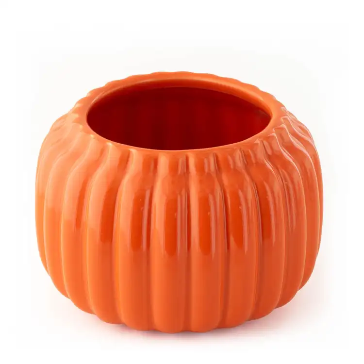 Harvest Orange Ceramic Pumpkin Jar on a white background