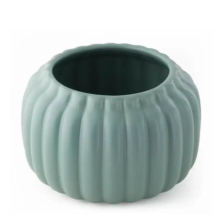 Harvest Teal Ceramic Pumpkin Jar on a white background