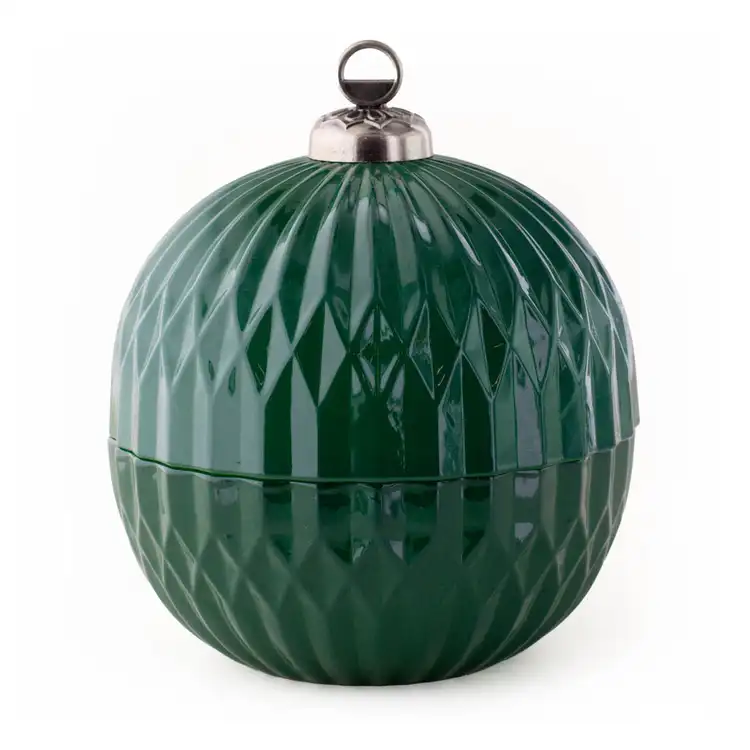 Green Glass Ornament Jar on a white background