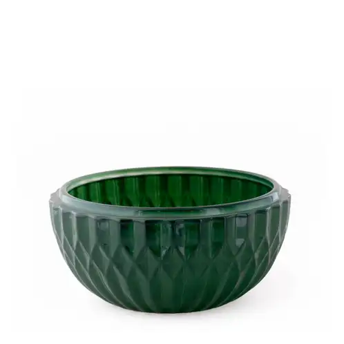Green Glass Ornament Jar without a lid on a white background