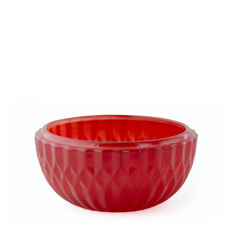 Red Glass Ornament Jar without a lid on a white background