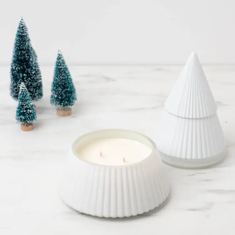 White Glass Tree Jar base without a lid on a marble background