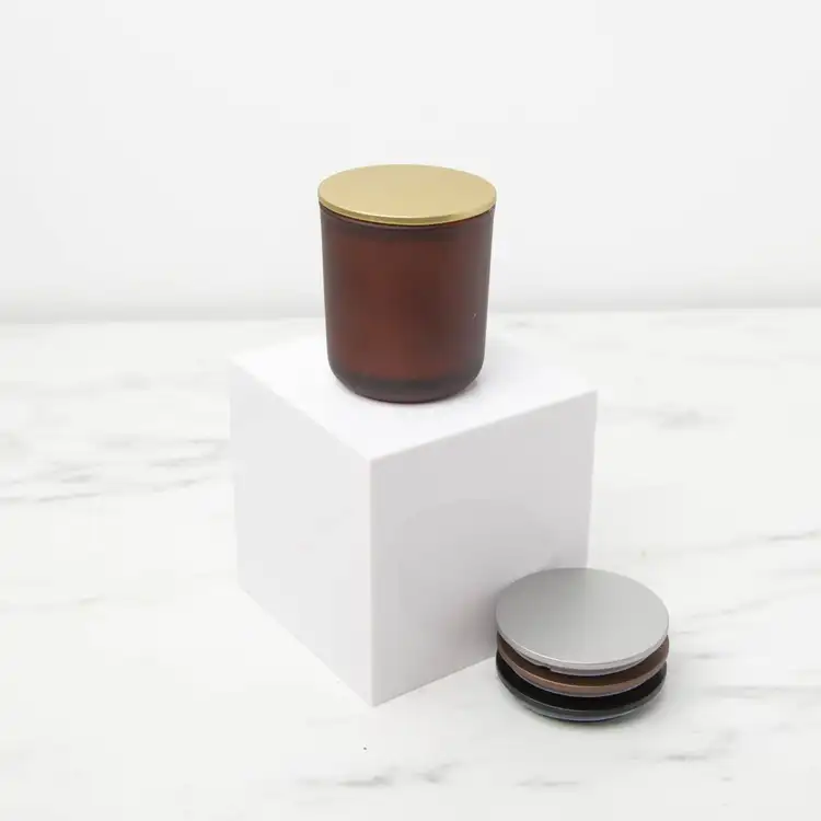 Mini Frosted Amber Sonoma Tumbler Jar with 2.5" Matte Gold Metal Flat Lid