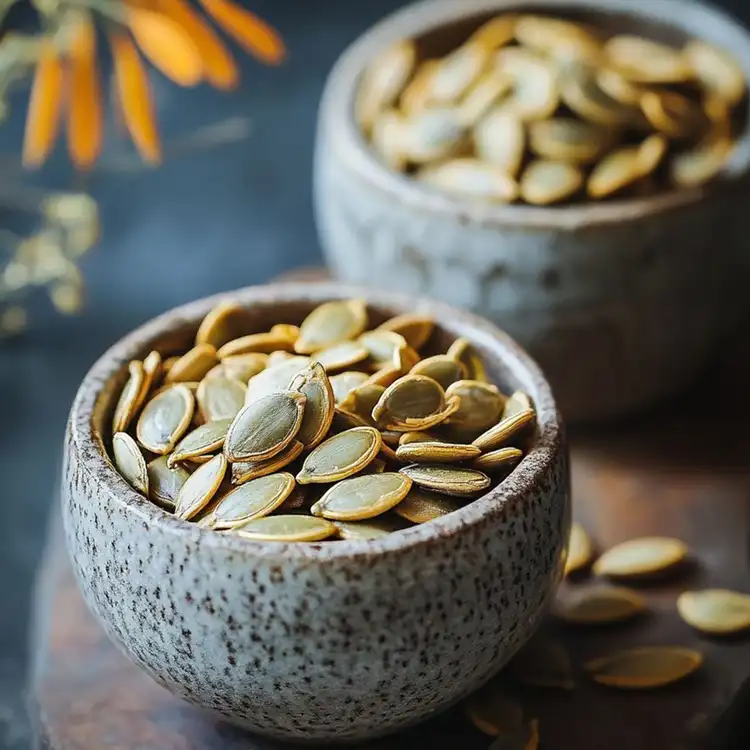 Patchouli and Pepita Fragrance Oil: A bowl of pepitas (shell-less pumpkin seeds) in an el