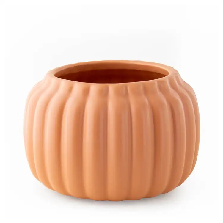 Harvest Orange Ceramic Pumpkin Jar on a white background