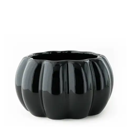 Black Ceramic Stemmed Pumpkin Jar
