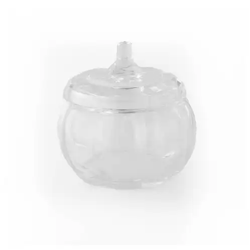 Mini Clear Glass Pumpkin Jar with a lid on a white background