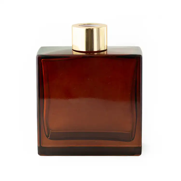 Amber Square Reed Diffuser Bottle with a gold collar