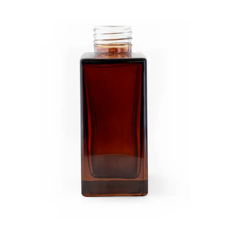 Amber Square Reed Diffuser Bottle without a collar and shown from the side on a white background.