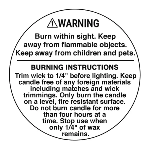 Black Candle Warning Labels 1 Roll (2,500 each) Candle Safety