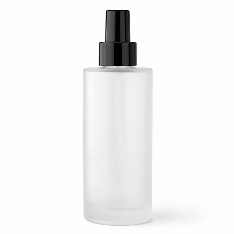 6.5 oz. Frosted Round Glass Bottle with Black Pump and Cap (28-410)