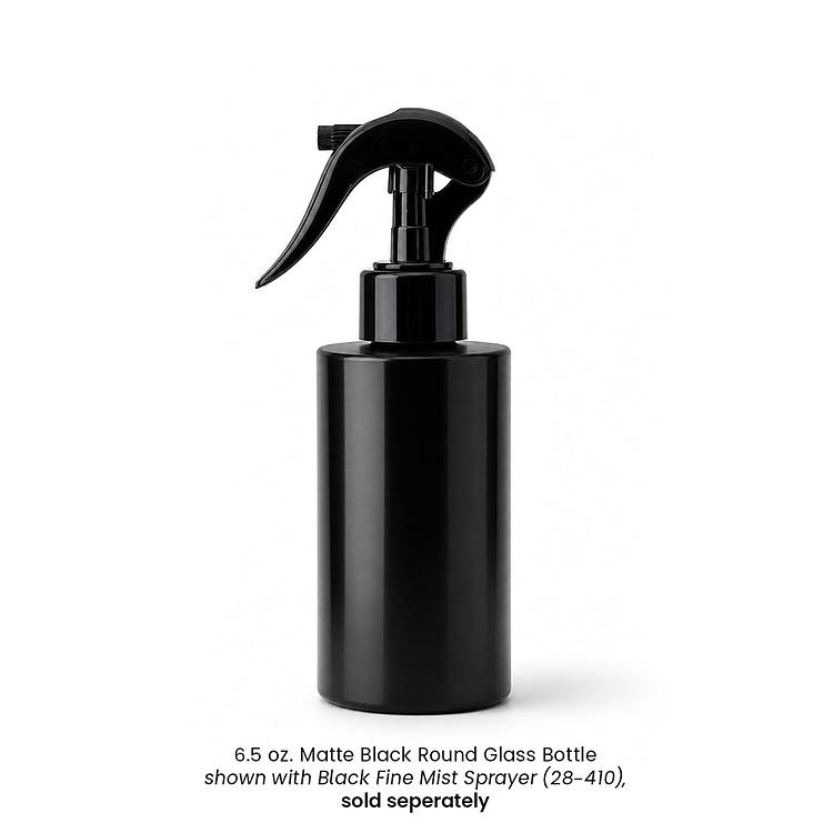 6.5 oz. Matte Black Round Glass Bottle with Black Fine Mist Sprayer (28-410)