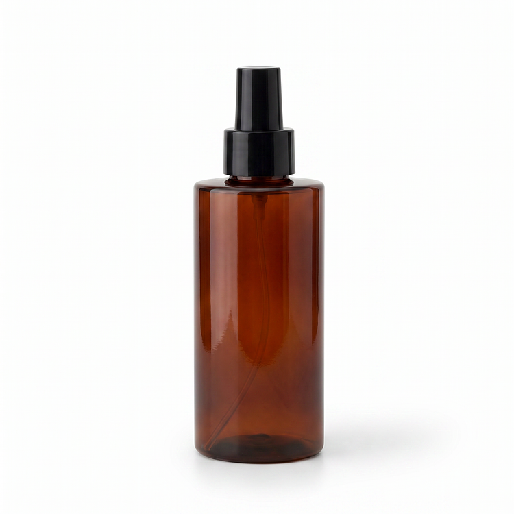 6.5 oz. Amber Round Glass Bottle with Black Pump and Cap (28-410)